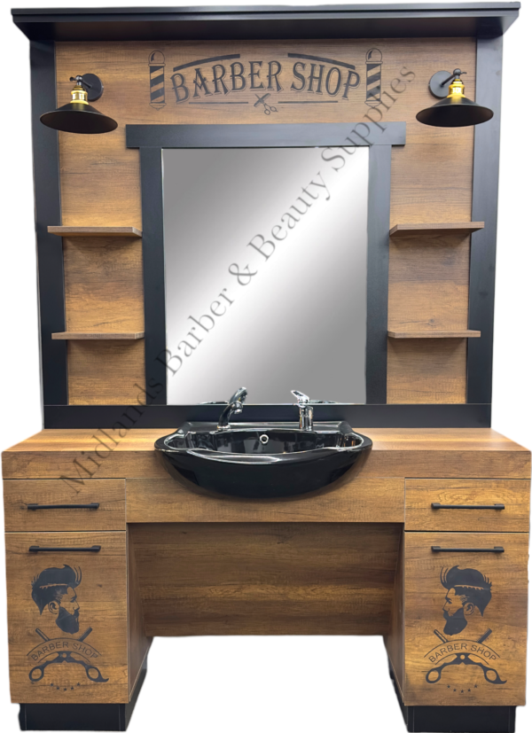 Barber Unit Mirror Station with  Black Ceramic sink