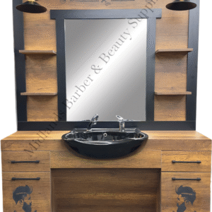 Barber Unit Mirror Station with  Black Ceramic sink