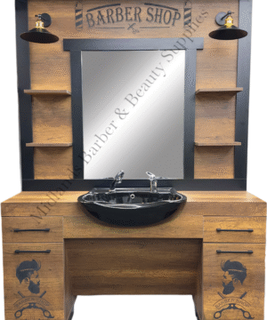Barber Unit Mirror Station with  Black Ceramic sink