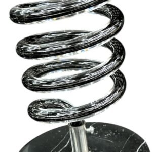 Barbershop hair dryer stand with acrylic spiral design