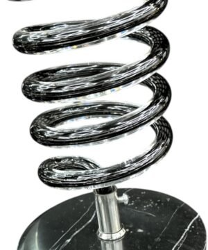 Barbershop hair dryer stand with acrylic spiral design