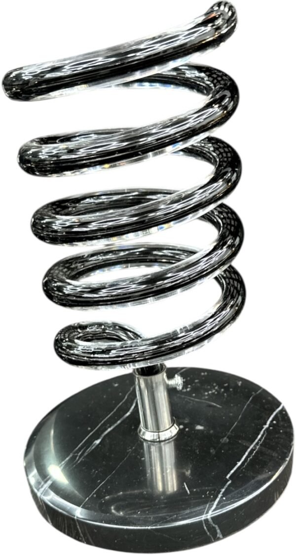 Barbershop hair dryer stand with acrylic spiral design